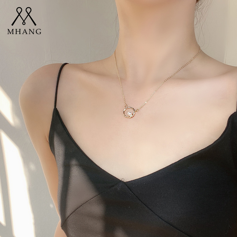 【MHANG】Kalung Mutiara Lingkaran Mewah Khusus Fashion Angin Dingin Rantai Klavikula Wanita Sederhana