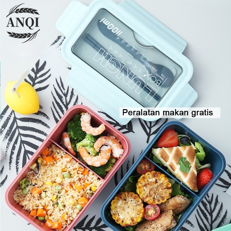 Lunch Box Set Kotak Bekal Makan Jerami Gandum kotak makan ​4 In 1 Free Sendok Tempat Makan