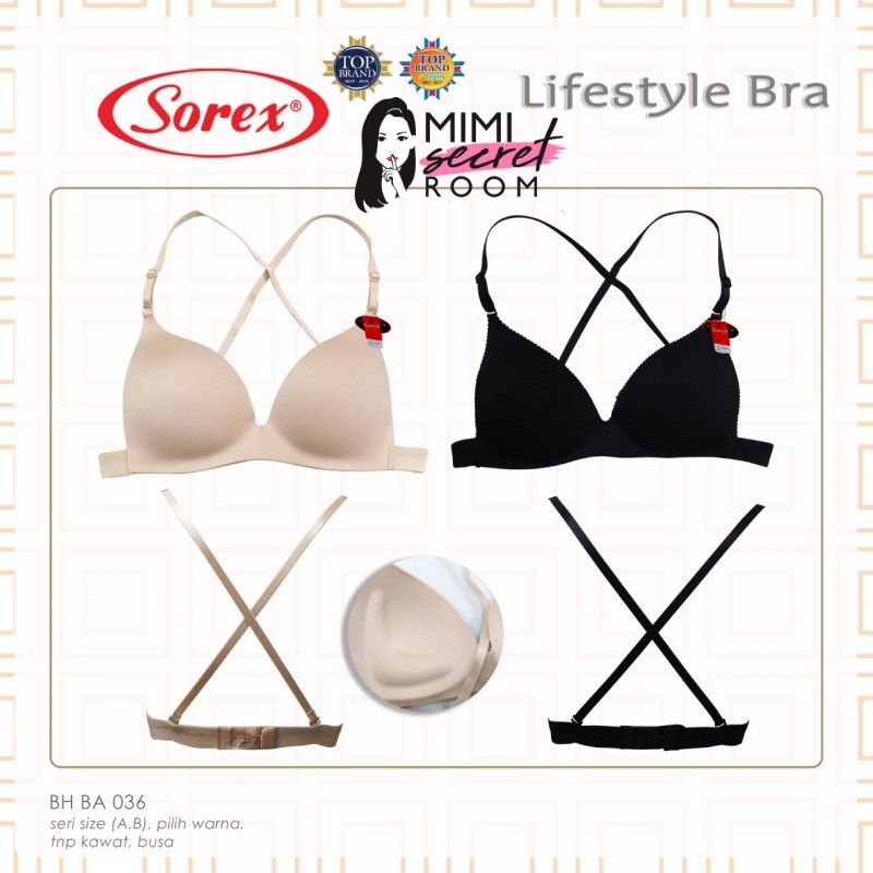 ❤ MIMI ❤ Sorex Fashion Bra Lifestyle Pesta Tali X Kait 1 Push Up Tanpa Kawat Cup B BH BA 036