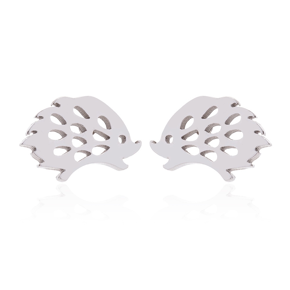 Anting Stud Desain Landak Hollow Bahan Stainless Steel Gaya Minimalis Untuk Wanita