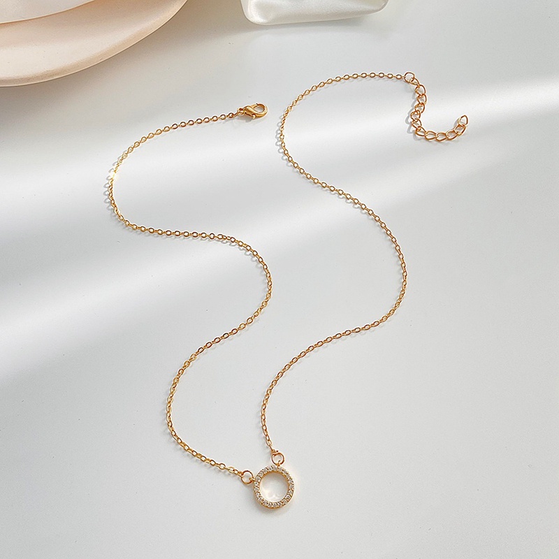 Kalung Rantai Klavikula Bentuk Lingkaran Geometris Bahan Zirkon Gaya Korea Untuk Wanita