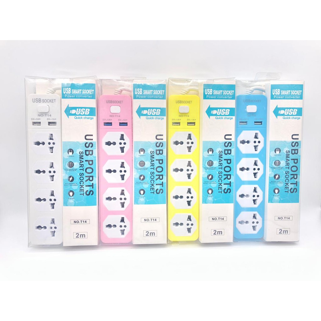 Stop Kontak Smart Power Strip Colokan Adapter Full colok 4 socket  2 USB Port Powerstrip