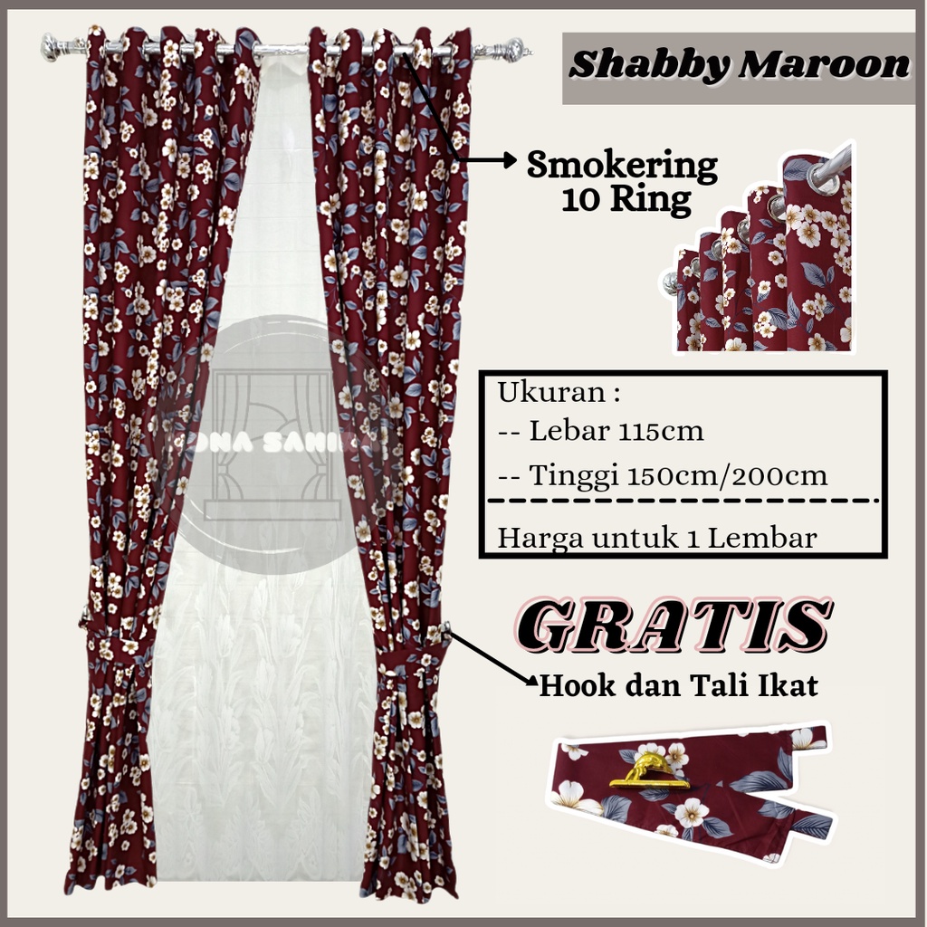 Gorden Jendela Pintu Minimalis Model Smokering Motif Shabby Bunga Murah