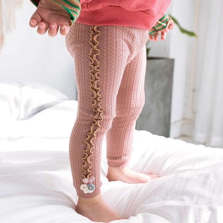 [meandboss] LG14-Legging Anak Bayi Perempuan Rajut Fashion Korea Tebal Ruffle Bunga Bintang