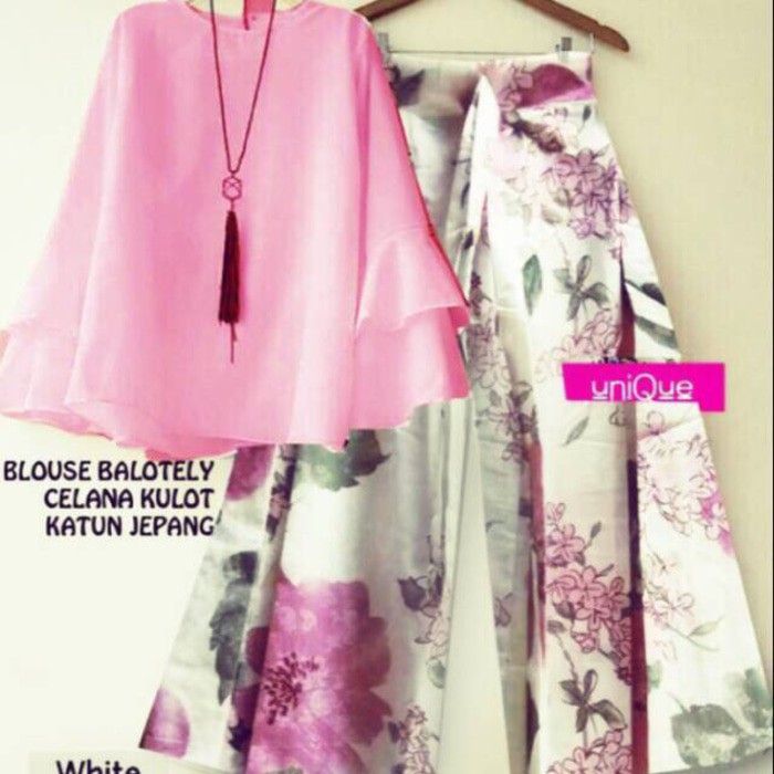 EXLUSIVE SETELAN KULOT ASIFA PINK BLOUSE SOFT PINK FLAT PALING MURAH