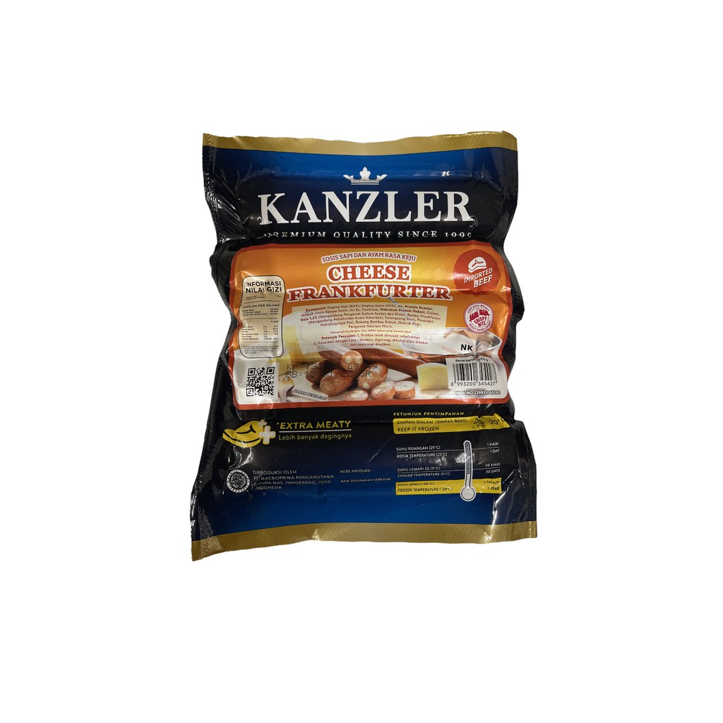 KANZLER CHEESE FRANKFURTER 360GR / SOSIS SAPI &amp; AYAM RASA KEJU 360GR