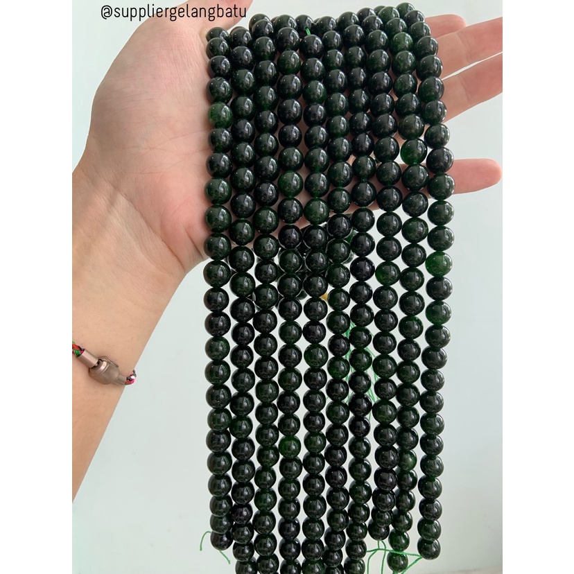 batu black jade aceh serat 10mm renceng kalung gelang akik jade giok bahan kalung gelang kerajinan tangan craft manik