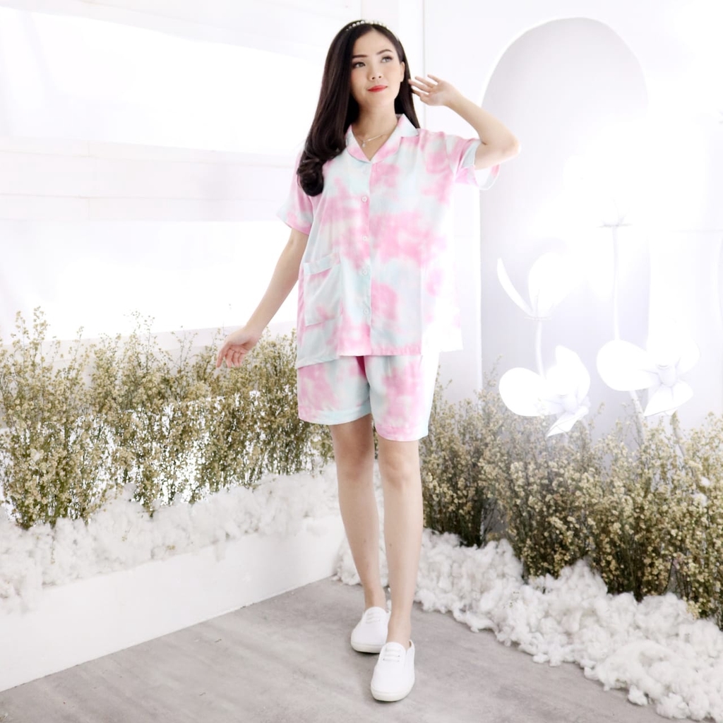 Set Piyama Tie Dye CP &amp; HP Mindy Baju Tidur Wanita Size XL &amp; XXL