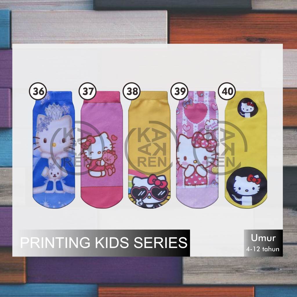 Kaos Kaki Printing Anak Karakter Hello Kitty, Dora, Mickey Mouse C