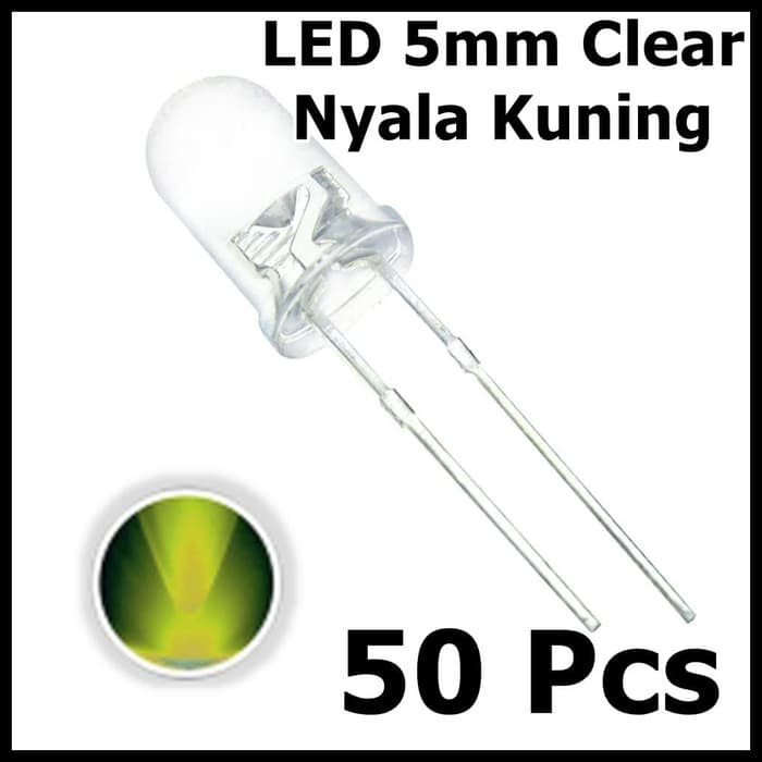 Per Bungkus 50pcs LED 5mm Clear Super Bright Nyala Kuning Yellow 5 mm