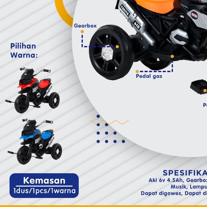 gojek Motor Aki yukita Mainan BMW R9T Anak Roda Tiga TRICYCLE T610 ELECTRIC YUKITA  Garansi SNI-1
