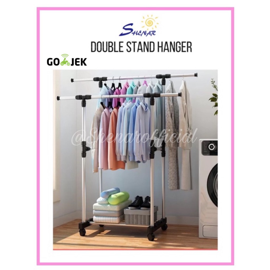 Double Stand Hanger / Gantungan Portable / Rak Serbaguna / Gantungan Handuk Seprei Baju Berdiri