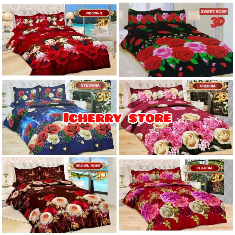 5in1 Full Set Bedcover Bonita Rumbai Karet King 180x200 Queen 160x200 Motif Brown Rose, Stevania, Cl