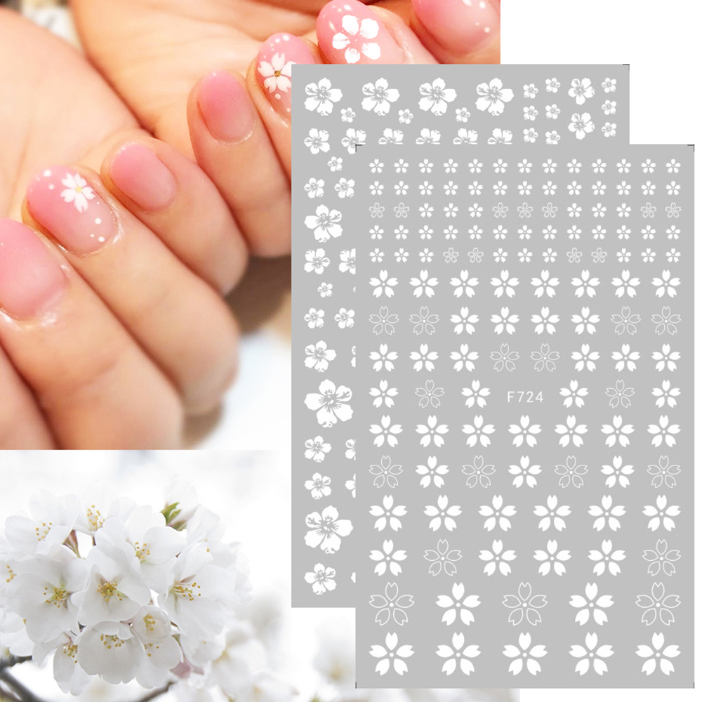 MXBEAUTY DIY 3D Cherry Blossoms Nail Sticker Leaves Manicure Nails Art Decoration Bronzing Gold White Adhesive Slider decals Sakura Nail decal