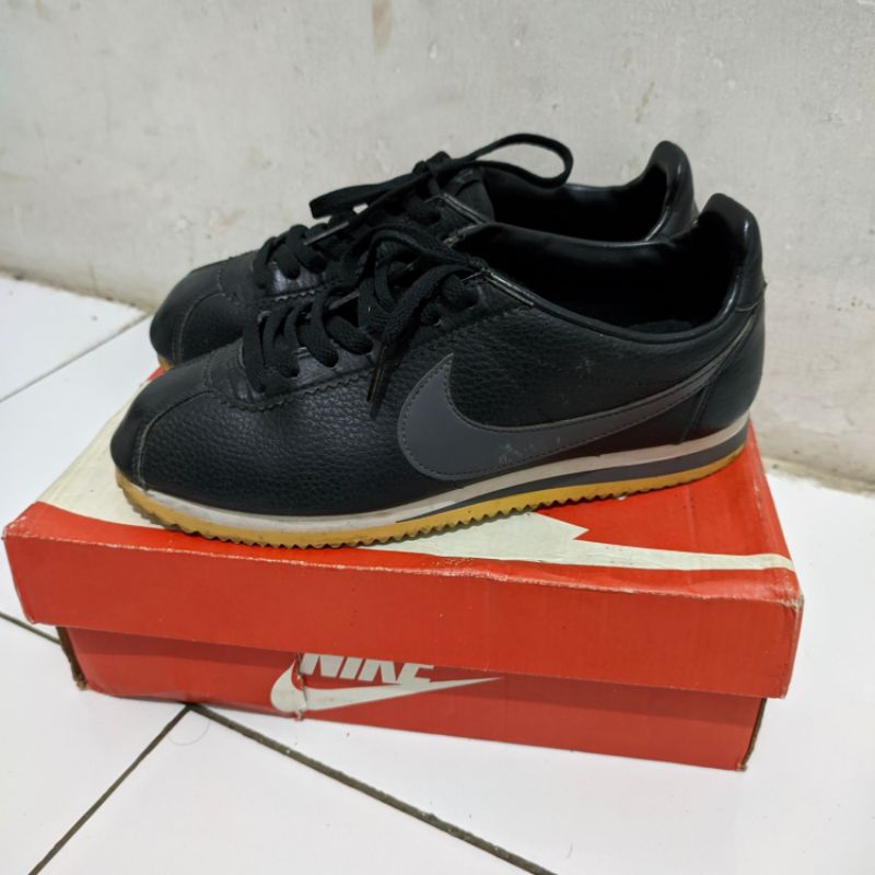 Nike Cortez Black Grey Leather Original Sneaker Ori Sepatu Authentic Legit Kulit Forest Gump White B