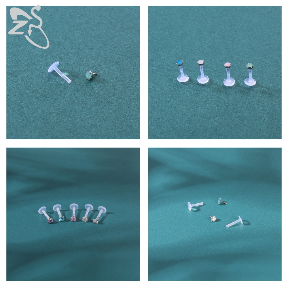1 Set Anting Tindik Telingabibir 16g Bentuk Keong Bahan Akrilik Hias Kristal Untuk Wanita