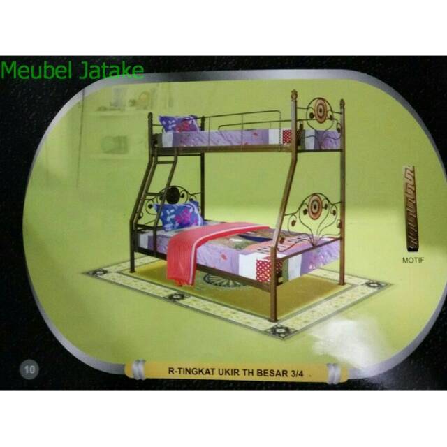 Ranjang Susun Tingkat No. 3/4 Ukir TH Besar Tempat Tidur Besi (Tanpa Kasur)