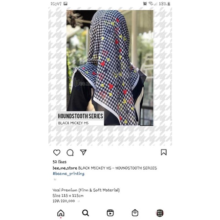 HIJAB BEE.ME BLACK MICKEY HS - HOUNDSTOOTH SERIES | BEE.ME VOAL PREMIUM