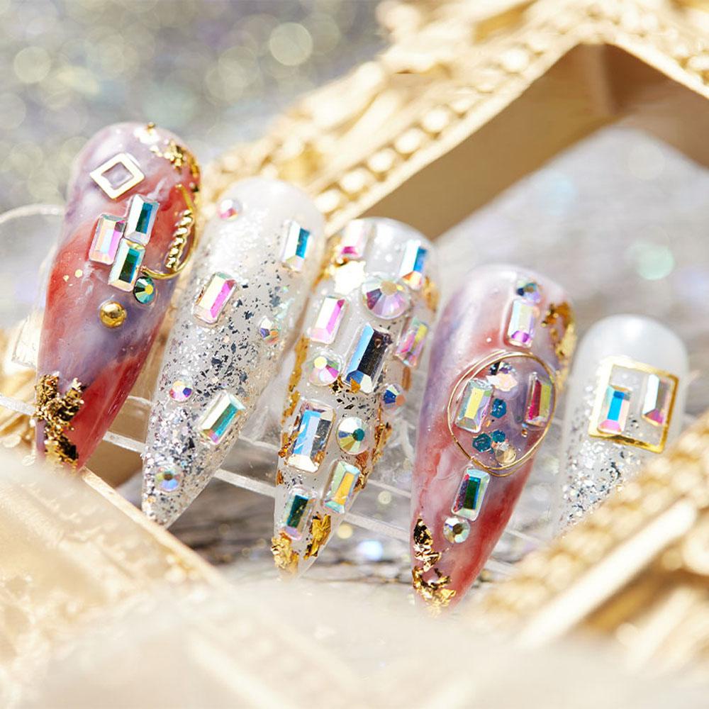 Agustina Nail Art Rhinestones Warna-Warni 30Pcs Geometri Bentuk Kubus Persegi Panjang AB Kristal Dekorasi Kuku