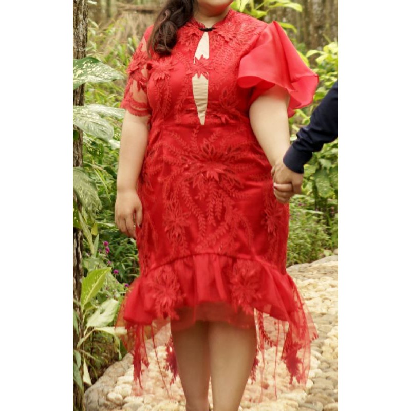 LD 122 cm gaun pesta merah jumbo big size mewah