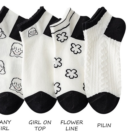 MURMURE.ID | KAOS KAKI MOTIF KARAKTER CUTE IMPORT KAOS KAKI WANITA PENDEK MOTIF SEMATA KAKI FASHION IMPORT-BLACK-FLOWER LINE