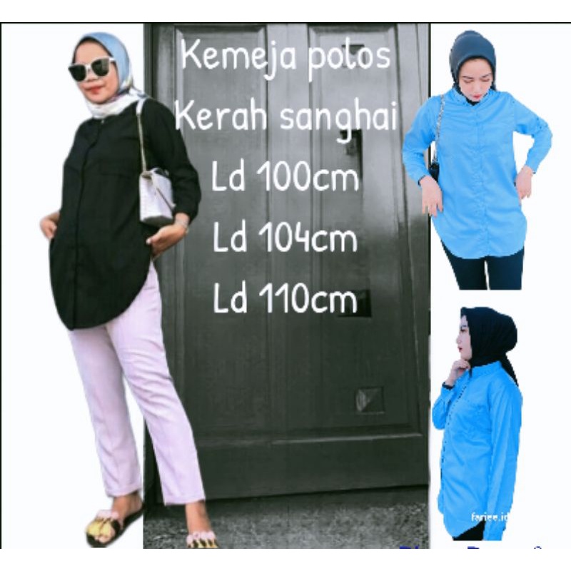 Kemeja basic polos kerah sanghai ld 100-110cm/ kemeja toyobo tangan panjang