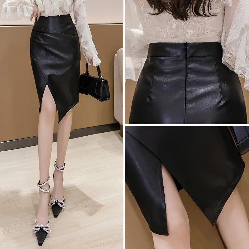 Rok Wanita Kulit Sintetis Hight Waist