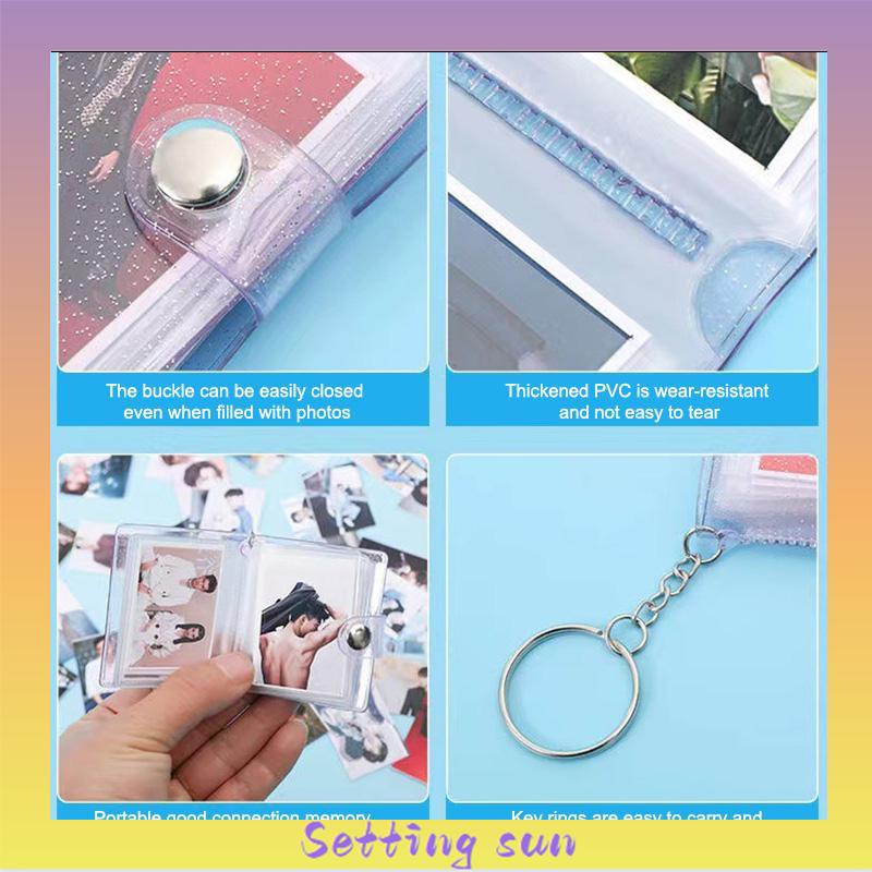 1 &amp; 2 Inch Mini Photo Album 16 Pockets KeyRing Key Ring Shiny Transparent Foto Binder Kecil Card Holder Keychain Gantungan Kunci Jelly Color KPOP Koleksi Ganci pacar memory kenangan hadiah potret  TN