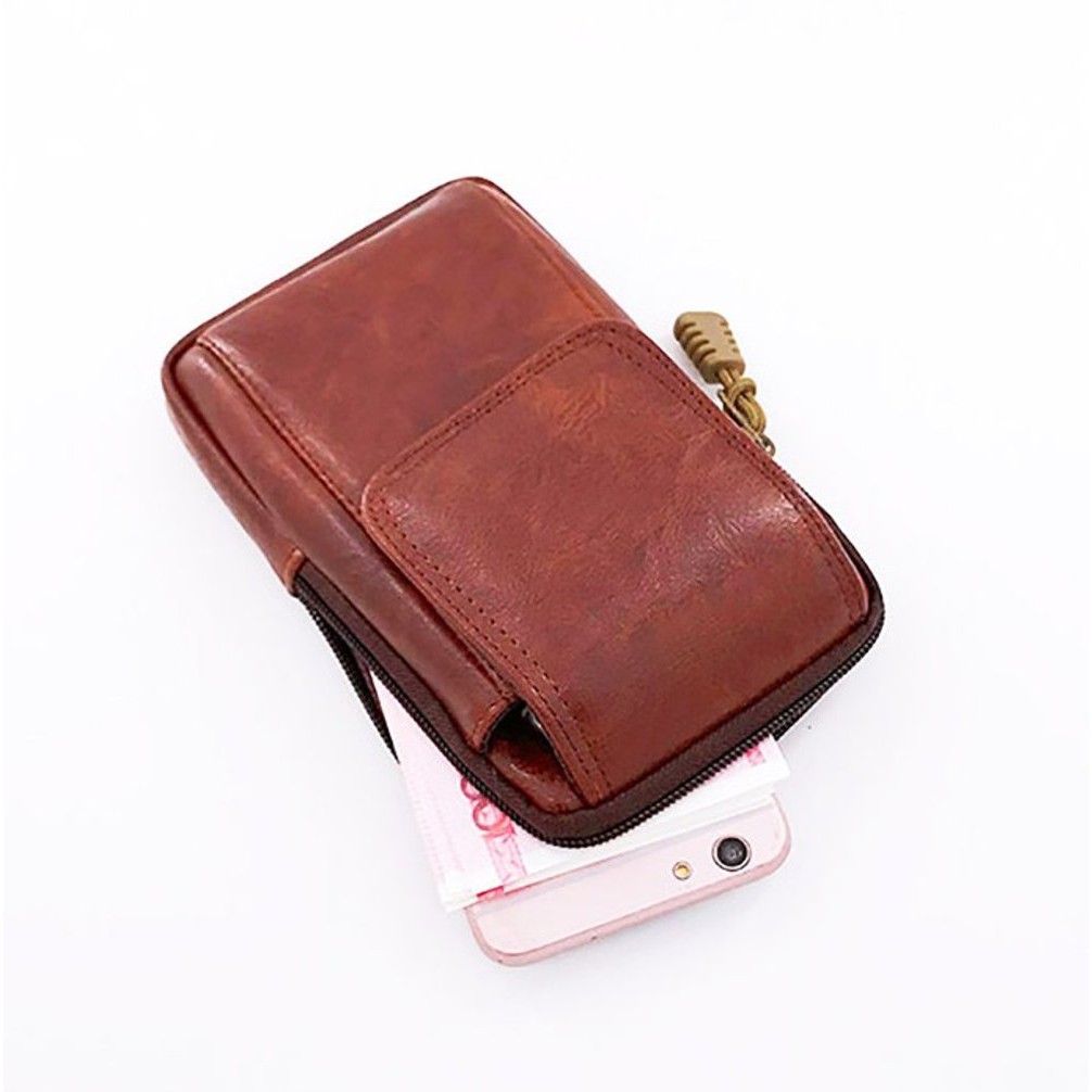 Sarung hp kulit coklat tas pinggang sabuk brown waistbag 5 6 inch import leather case vertical ber