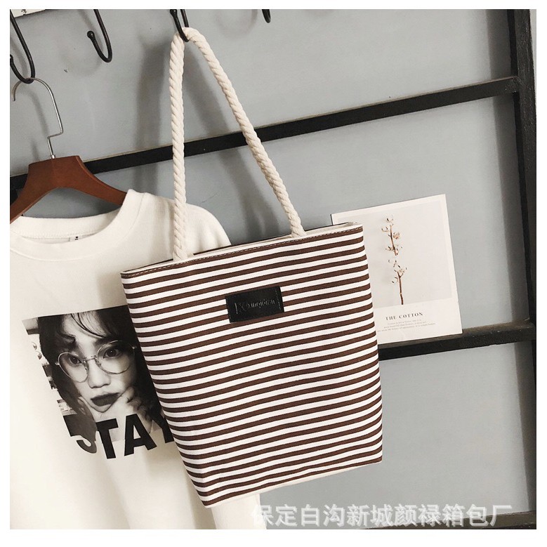 Totebag import salur stripe tas korea jinjing bahu kanvas tote bag