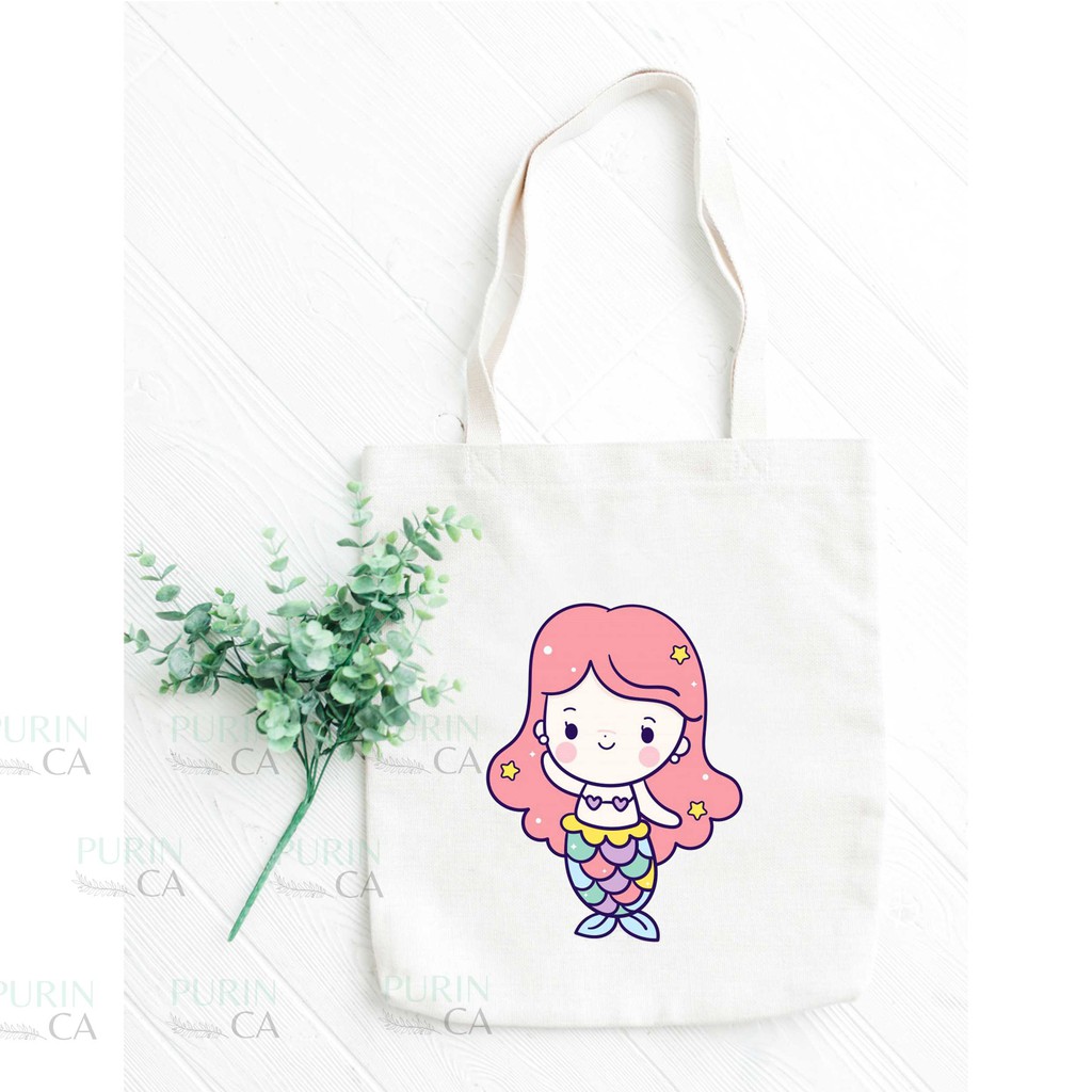 Tote bag Kanvas Motif Cute Mermaid