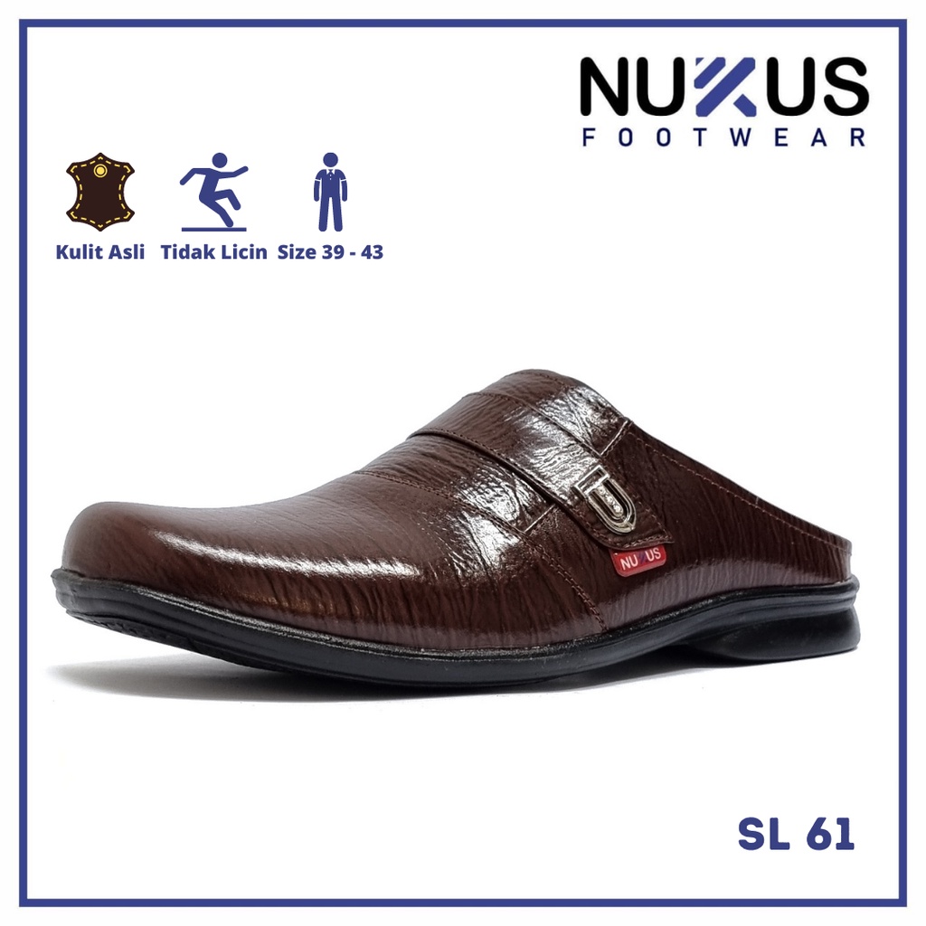Sandal Slop Pria Kulit Asli Nukus Coklat Tua - SL 61