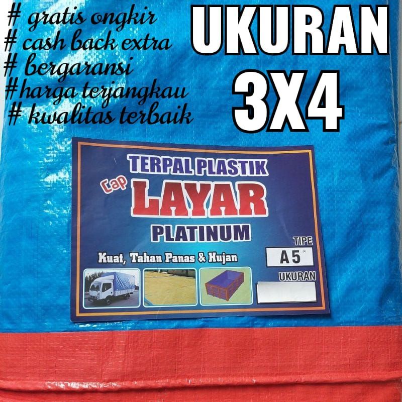 TERPAL PLASTIK A5 UKURAN 3x4 CAP LAYAR