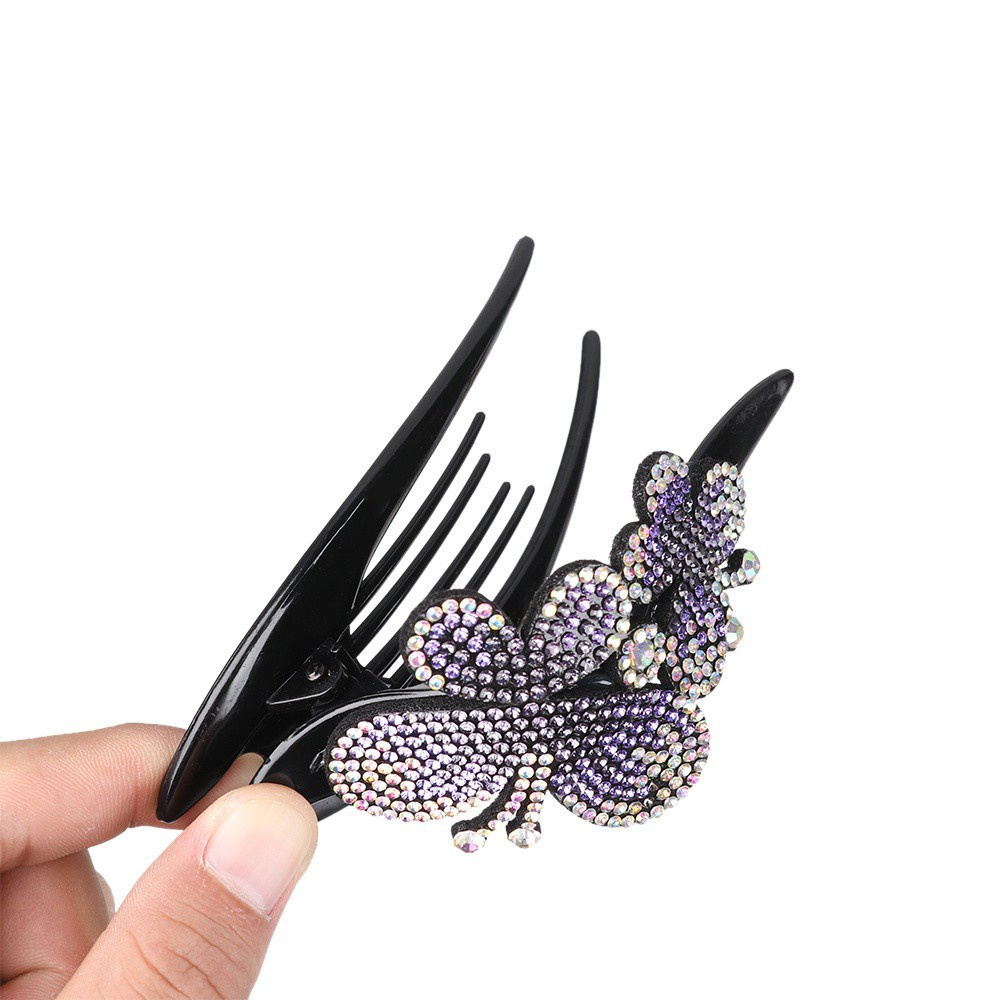 Jepit Rambut Bentuk Nanas Butterfly Dan Bunga Aksen Berlian Imitasi Flexible Tahan Lama Untuk Wanita