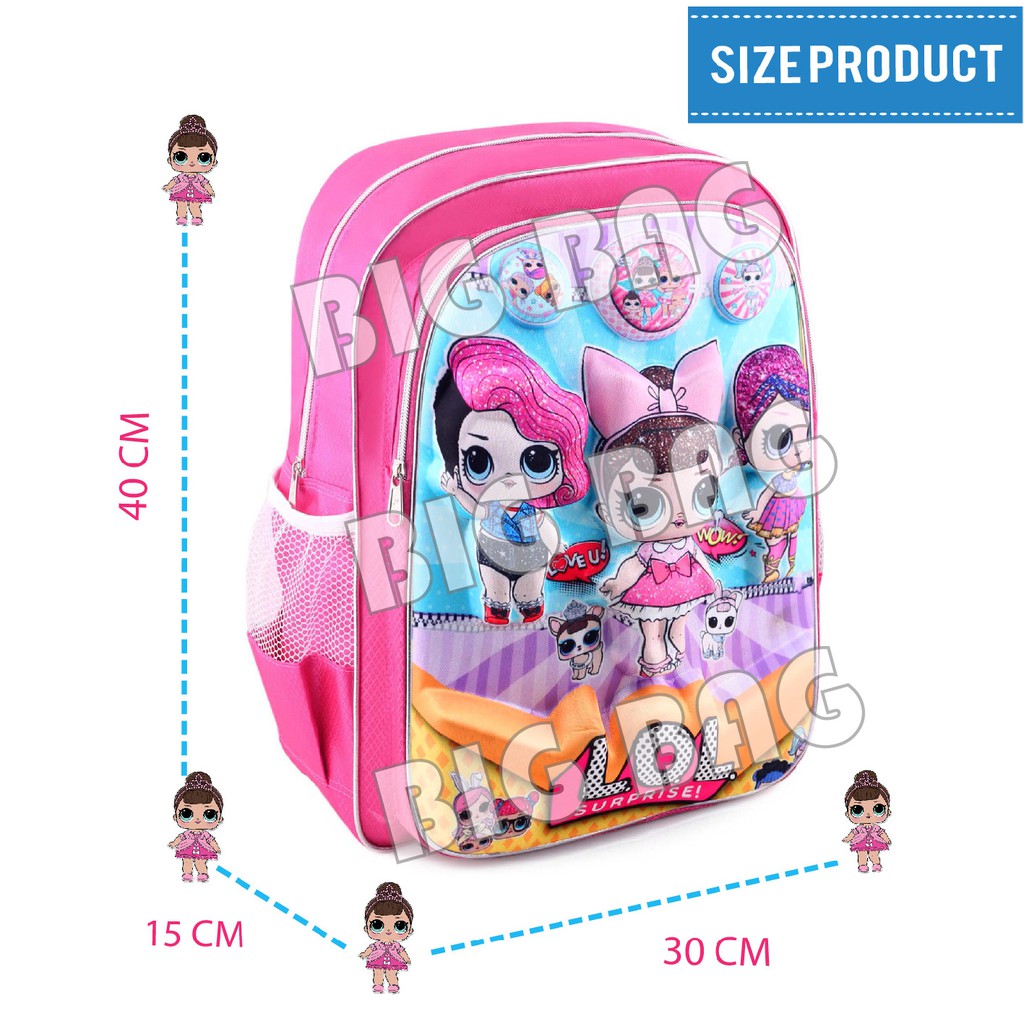 Tas Ransel BIG EMBOSS- LOL SURPRISE - THREE LITTLE GLAM.RTM + FREE Jam Tangan Laser Anak