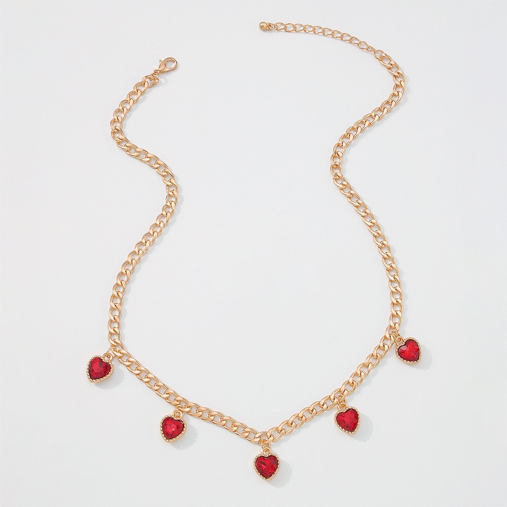 Kalung Berlian Kaca Bentuk Hati Gaya Retro