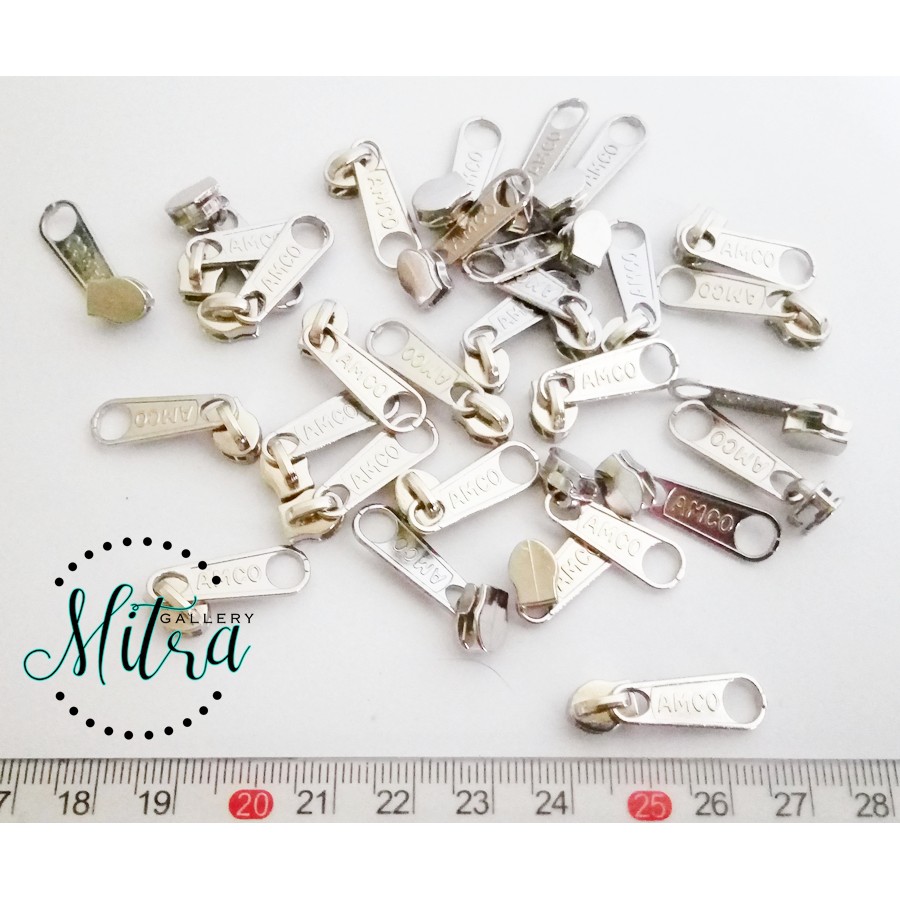 (100bj 29,5rb) Kepala Resleting Amco Nikel dan Hitam no 3