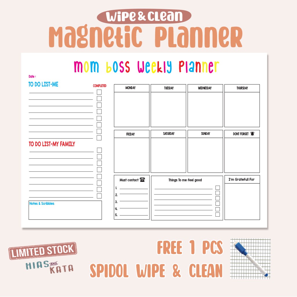 

magnetic mum bos weekly planner magnet bisa tempe kulkas (free board marker)