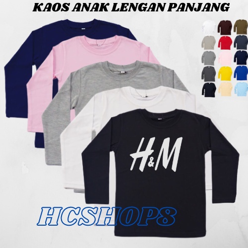 Kaos Anak Laki Laki Perempuan Lengan Panjang H Tengah Usia 2-16 Tahun Unisex Cowok Cewek