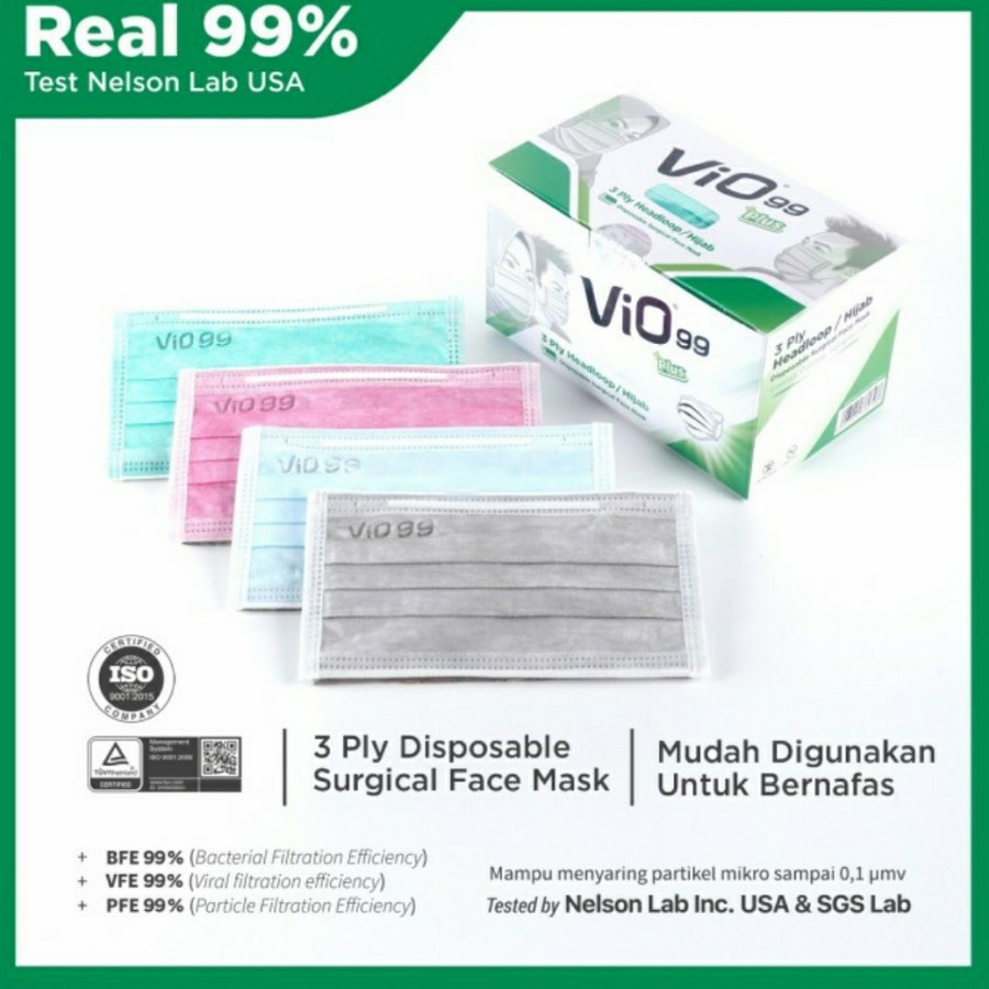 Masker vio 3 ply Headloop hijab isi 50 pcs