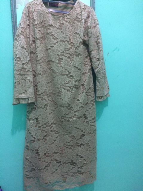 Realpict Stelan Kurung Semi Gamis Naya Bahan Brukat Gliter Rok Plisket Katun Batik Silk