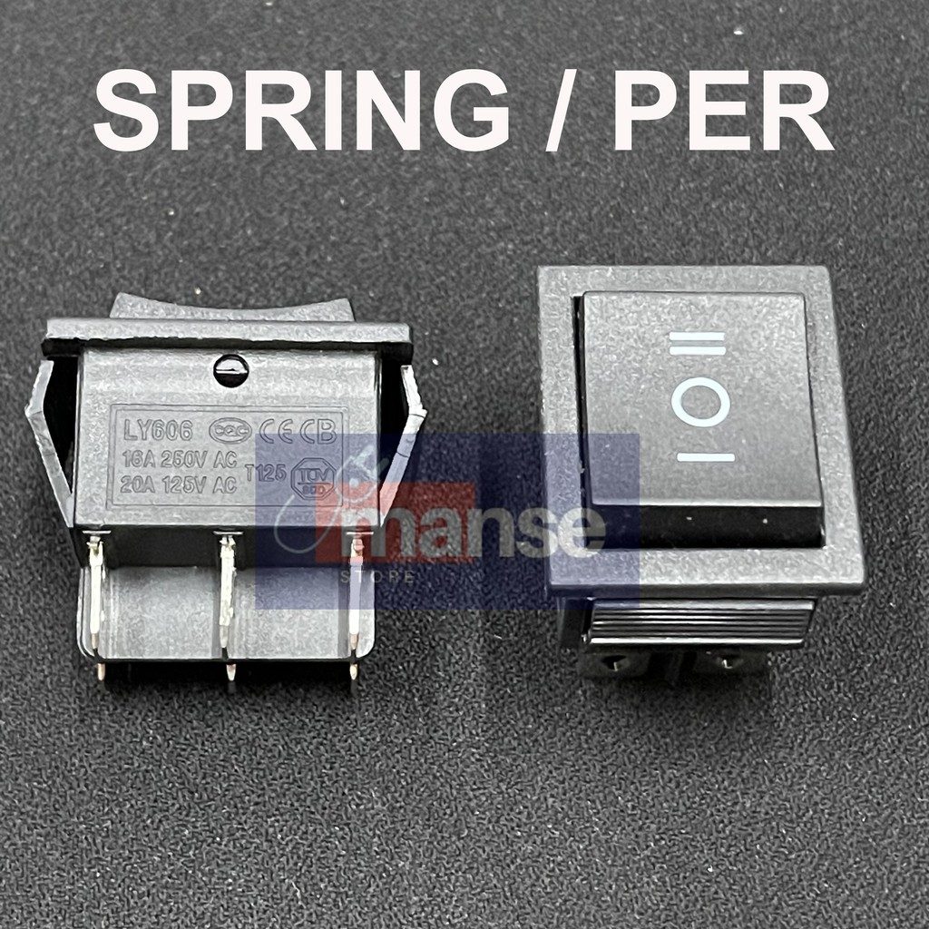 Saklar 6 Kaki SPRING Hitam / Switch 6 pin + PER (Membal / Push On)