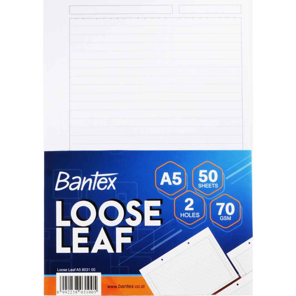 

[Store] Bantex Loose Leaf A5 70gsm 50 Sheets 2 Holes #8031 00