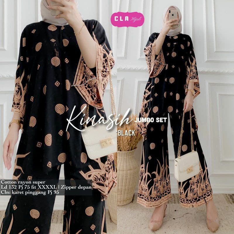 Kinasih Set Jumbo - One Set Jumbo Katun Rayon Tidie Premium Busui Setelan Wanita Waka Waka Set Celana Panjang Bigsize LD 140 cm