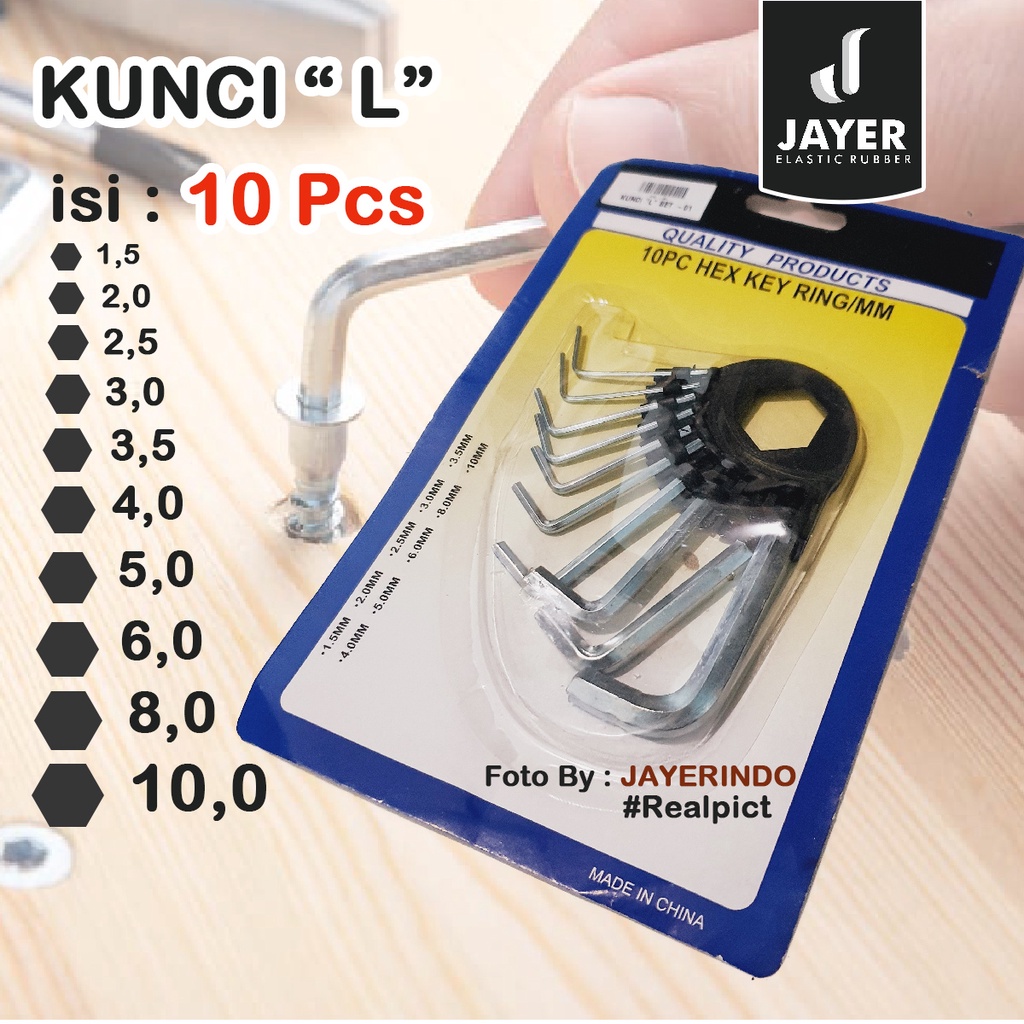 Kunci L set 10 pcs Baja Chrome / Kunci Hexagonal L Multifungsi set Lengkap