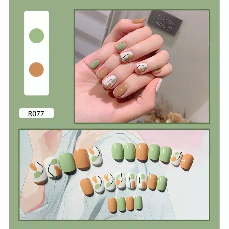 {R061-R079} Kuku palsu fake nail art kode R [isi 24pcs + lem + box] kuku palsu R-Fake nail art R