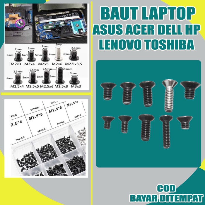 JM 500pcs Baut Mur Screw Service Laptop ASUS ACER DELL HP LENOVO TOSHIBA 500pcs Set kit
