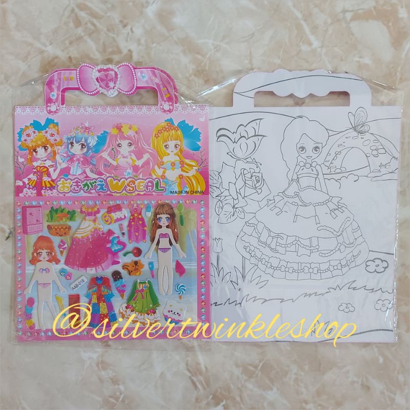 Mainan stiker sticker 3d timbul anak dress up dengan kertas mewarna mewarnai karakter princess / tem