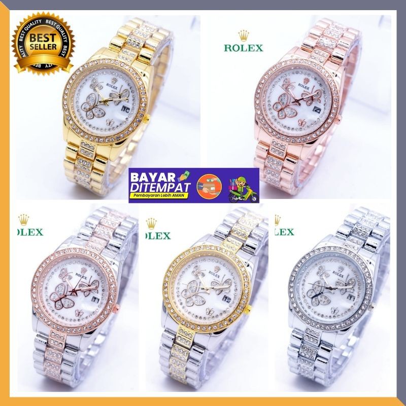 JAM TANGAN WANITA ROLEX RANTAI DATE BUTTERFLY CEWEK ANALOG | JAM TANGAN ROLEX RANTAI BISA COD