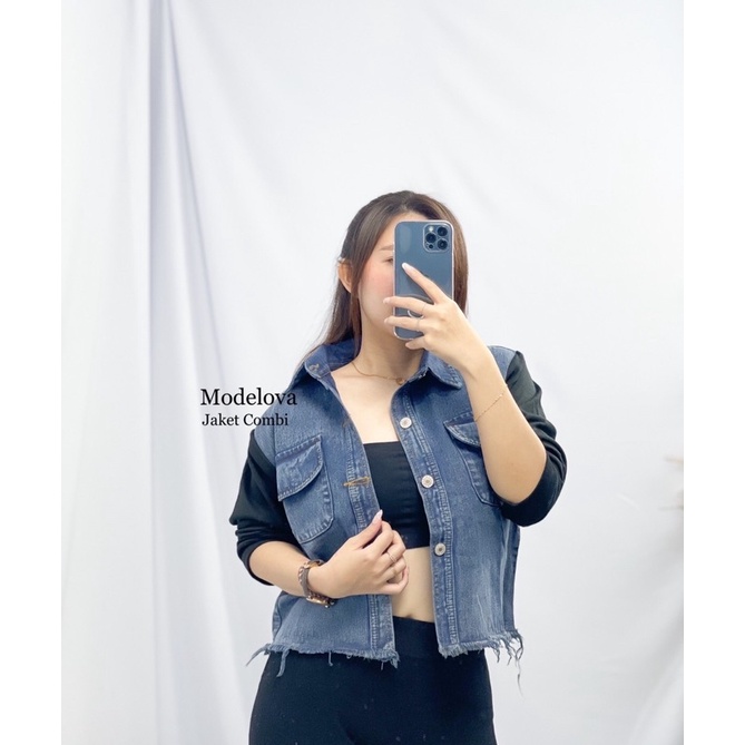 MDLV ~ JAKET JEANS COMBI JAKET JEANS KOMBINASI JAKET JEANS CEWEK JAKER JEANS GOOD QUALITY FASHION WANITA IMPORT